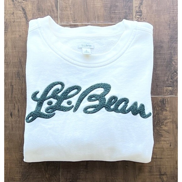 L.L. Bean White 1912 Crewneck Logo Script Pullover Sweatshirt Camp Womens Small - Picture 2 of 6